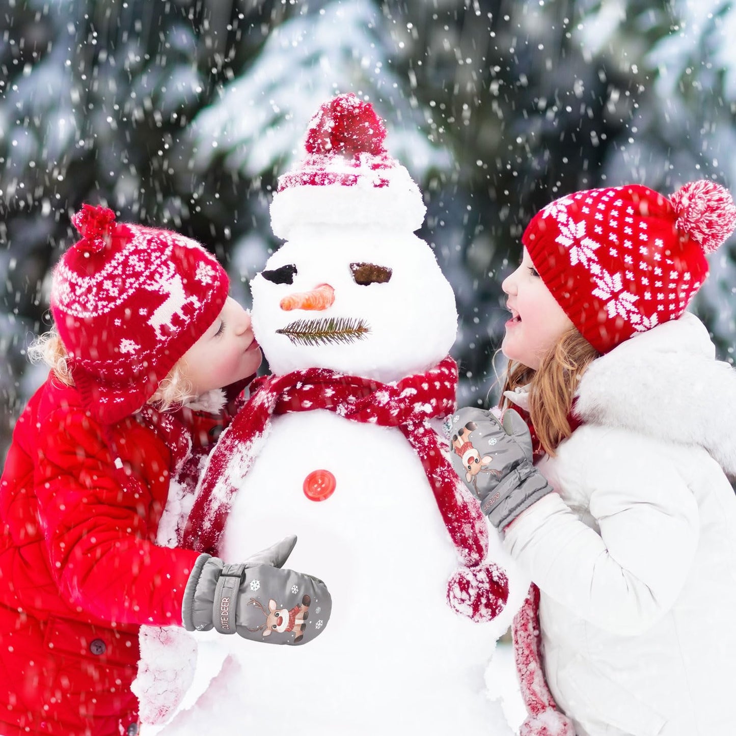 CUINIUNAID Fausthandschuhe Kinder Fäustlinge Kinder Wasserdicht Warm Fleece Weihnachten Kinder Thermohandschuhe für 1-9 Jahre Winterhandschuhe Kinder Schneehandschuhe Kinder Ski Handschuhe