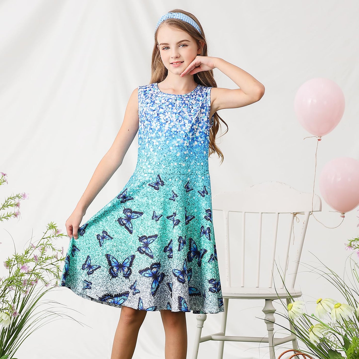 kids4ever Mädchen Kleid Ärmellos Sommerkleid Rundhals A-Linie Swing Kleid Meerjungfrau Galaxie Prinzessin Party Geburtstag 4-12 Jahre