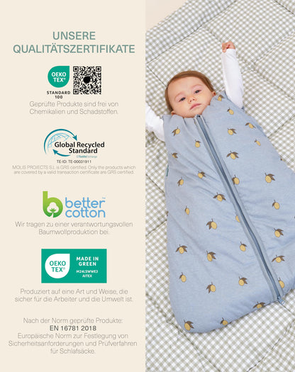 molis&co - Baby Sleeping Bag 2.5 TOG - All-Year Sleeping Bag - Baby Sleeping Bag Newborn - 100% Cotton (Oeko-Tex 100), Sleeveless Winter Sleeping Bag Padded - Premium Quality - Colima (70 cm)