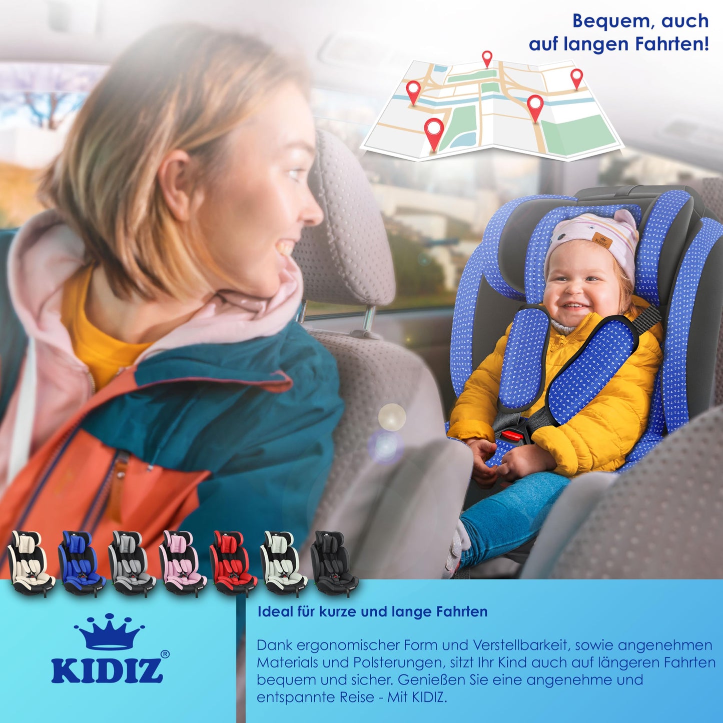 KIDIZ® Autokindersitz Triangle Premium Kindersitz Kinderautositz | Autositz Sitzschale | 9 kg - 36 kg 1-12 Jahre | Gruppe 1/2/3 | universal | zugelassen nach ECE R129/03 | mit Isofix
