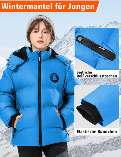 Winter Jacke Jungen Mädchen Kinder Jacke Warm Gefüttert Puffer Jacken Kinder Jacken Winter mit abnehmbarer Kapuze Wandern Jacke