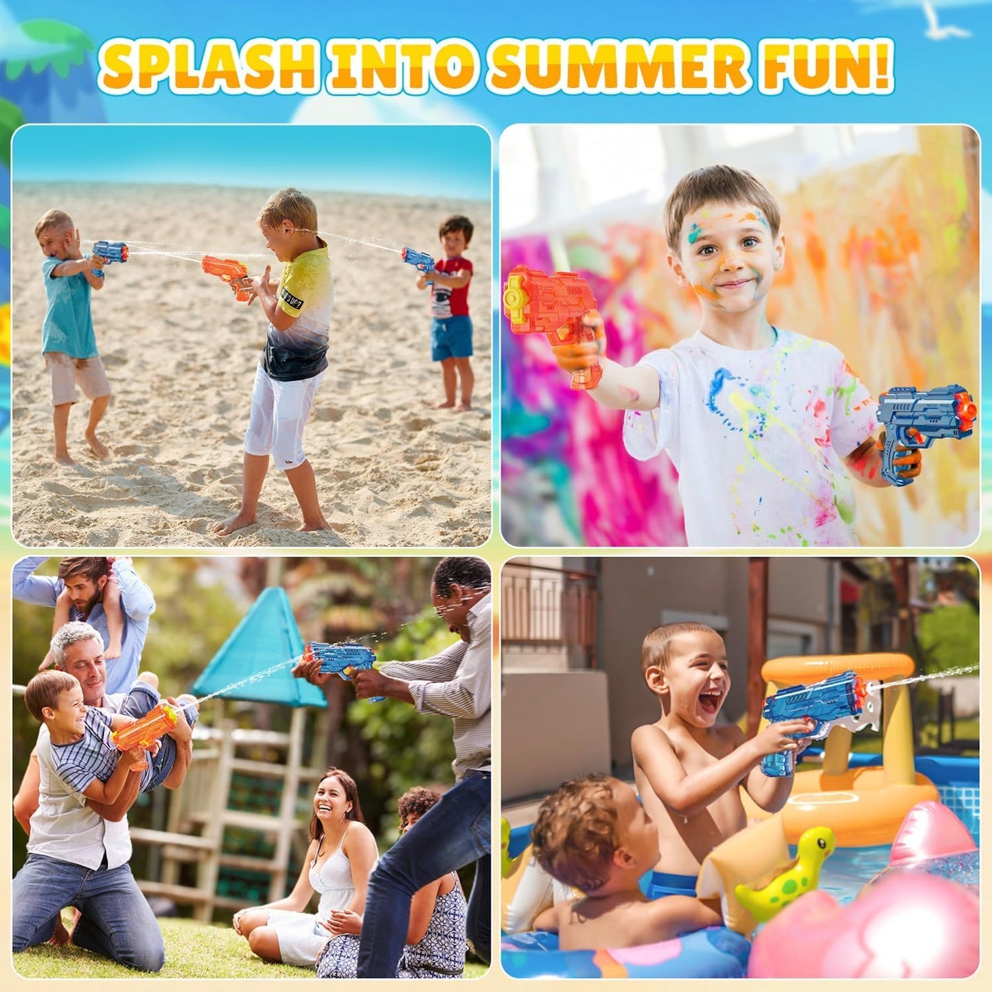 Wasserpistolen 2er-Set Wasserspritzpistole, Spritzpistole, Wasserpistole für Kinder, große Reichweite, Wasserpistole für Kinder, Erwachsene, Sommer, Außenpool und Strandspielzeug (Blau + Orange)