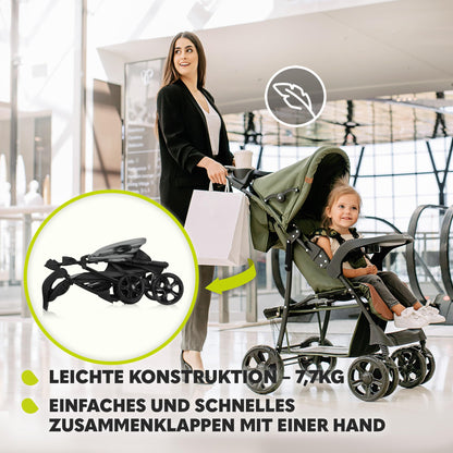 LIONELO Emma Plus Kinderwagen bis zu 15 kg, Kindersportwagen, leicht modern klein Buggy mit Liegeposition, zusammenklappbar, große Räder, großer Korb, Tasche Stone