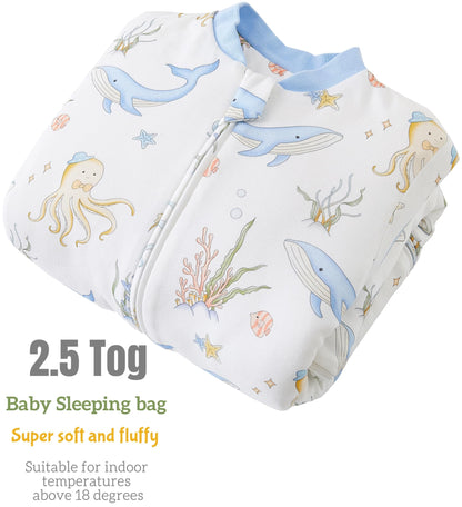 Chilsuessy Baby Sleeping Bag Winter with Removable Long Sleeve Organic Cotton Baby Sleeping Bag Small Children All-Year Sleeping Bag Pyjamas for Boys and Girls, Crown/2.5 Tog, 75-90 cm