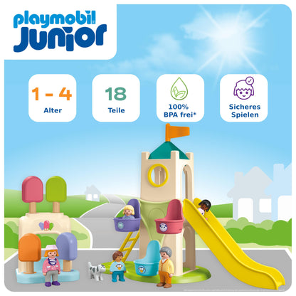 PLAYMOBIL JUNIOR | Erlebnisturm mit Eisstand | nachhaltiges Spielzeug aus biobasierten Kunststoffen | für Kinder ab 1 Jahr | 71703