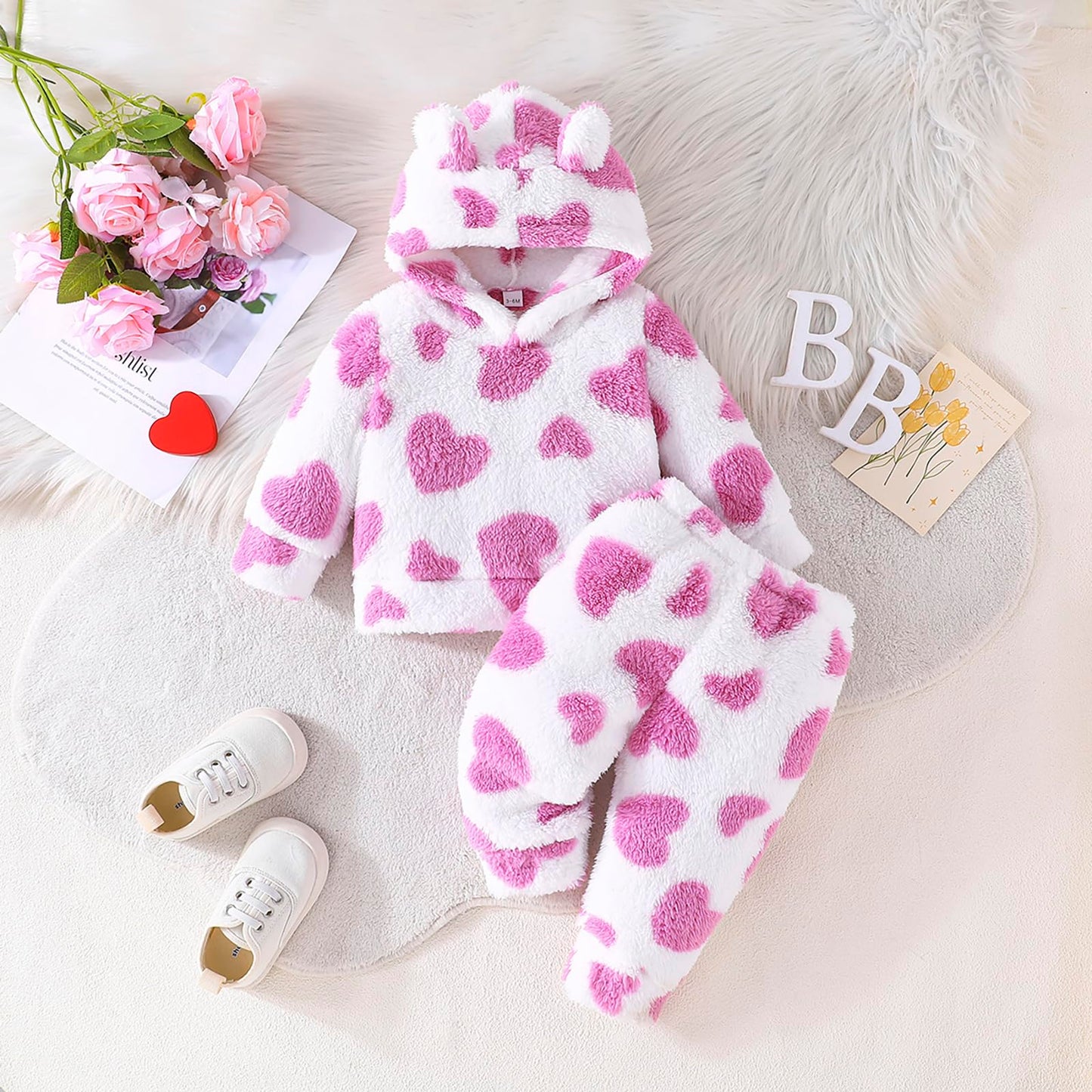 Baby Mädchen Fleece Kleidung Kleinkind Plüsch Pullover Sweatshirt Neugeborenen Langarm Top Hosen Set Warme Hoodies Outfit