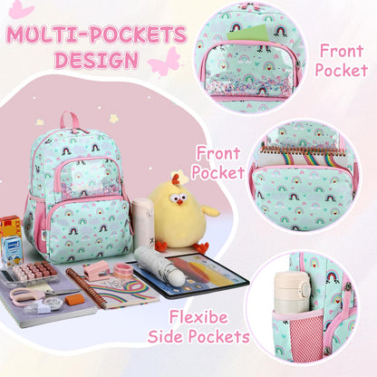 Kinderrucksack für Mädchen 5–8 Jahre, 12L Leichter & Wasserabweisender mit Brustgurt, Perfekt für Vorschule & Grundschule，Regenbogen