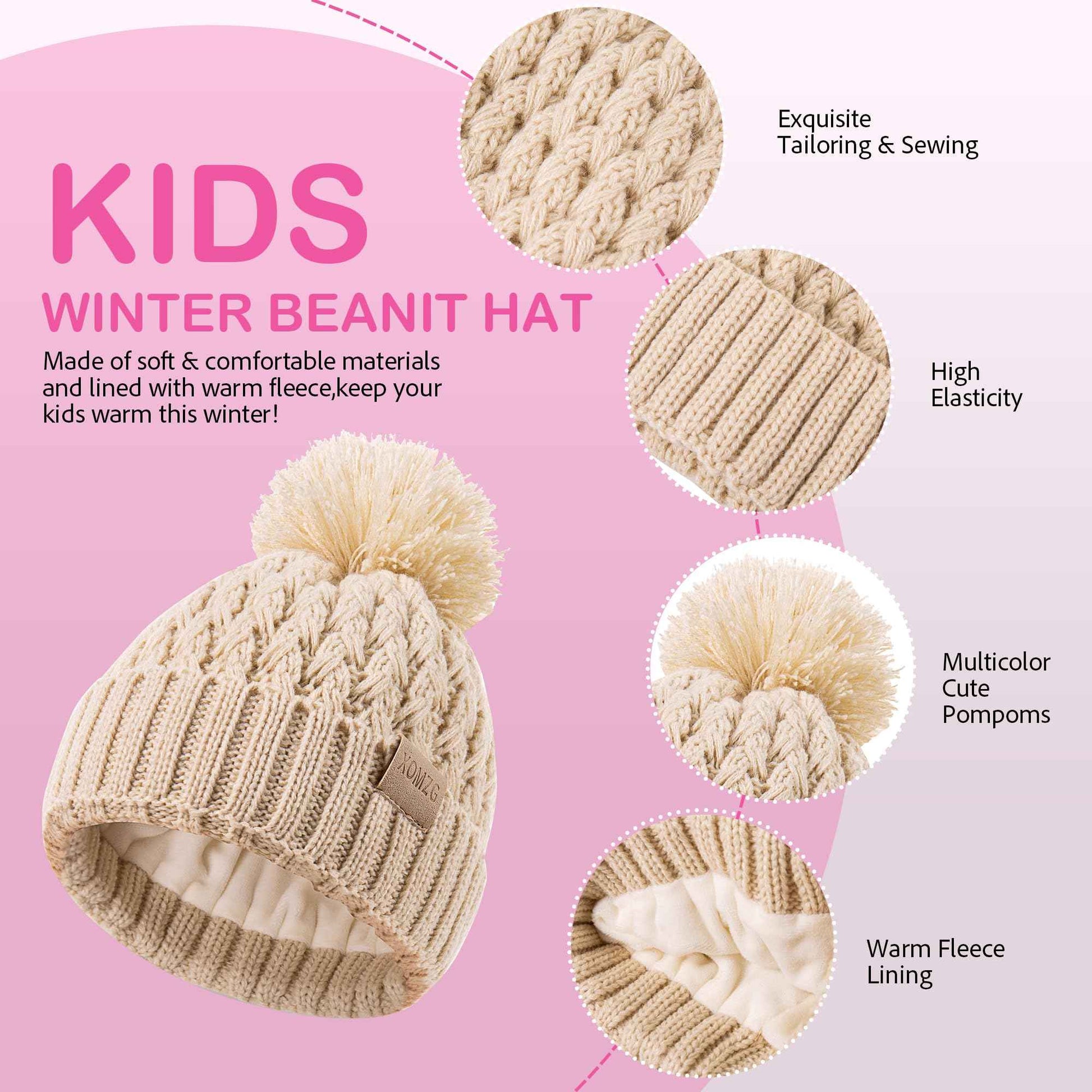 Baby Beanie Hats with 2 Pack, Warm Winter Hats for Boys and Girls, Toddler Fleece Lined Toddler Baby Hats for 0-36 Months
