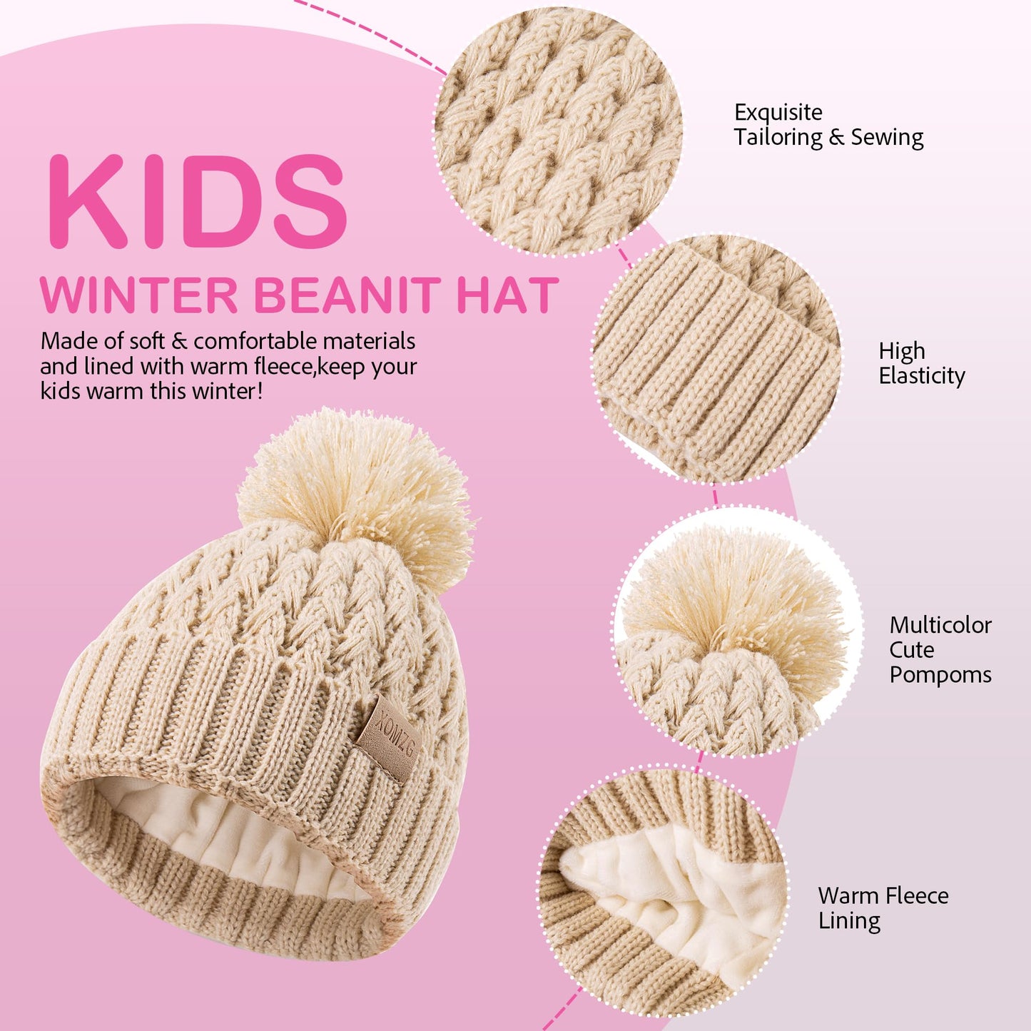 Baby Mützenhüte mit 2er Pack, warme Winterhüte für Jungen und Mädchen, Kleinkind Fleece gefüttert Kleinkind Babyhüte für 0-36 Monate