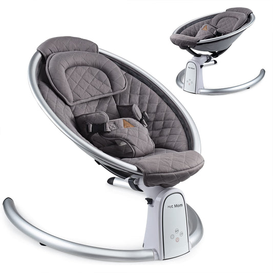 Hot Mom Cotton Baby Rocker, Baby Cradle with 5 Vibration Amplitudes, Bluetooth Music, Lightweight Baby Rocking Chair with Smoother Rocking Movement, Dark Grey