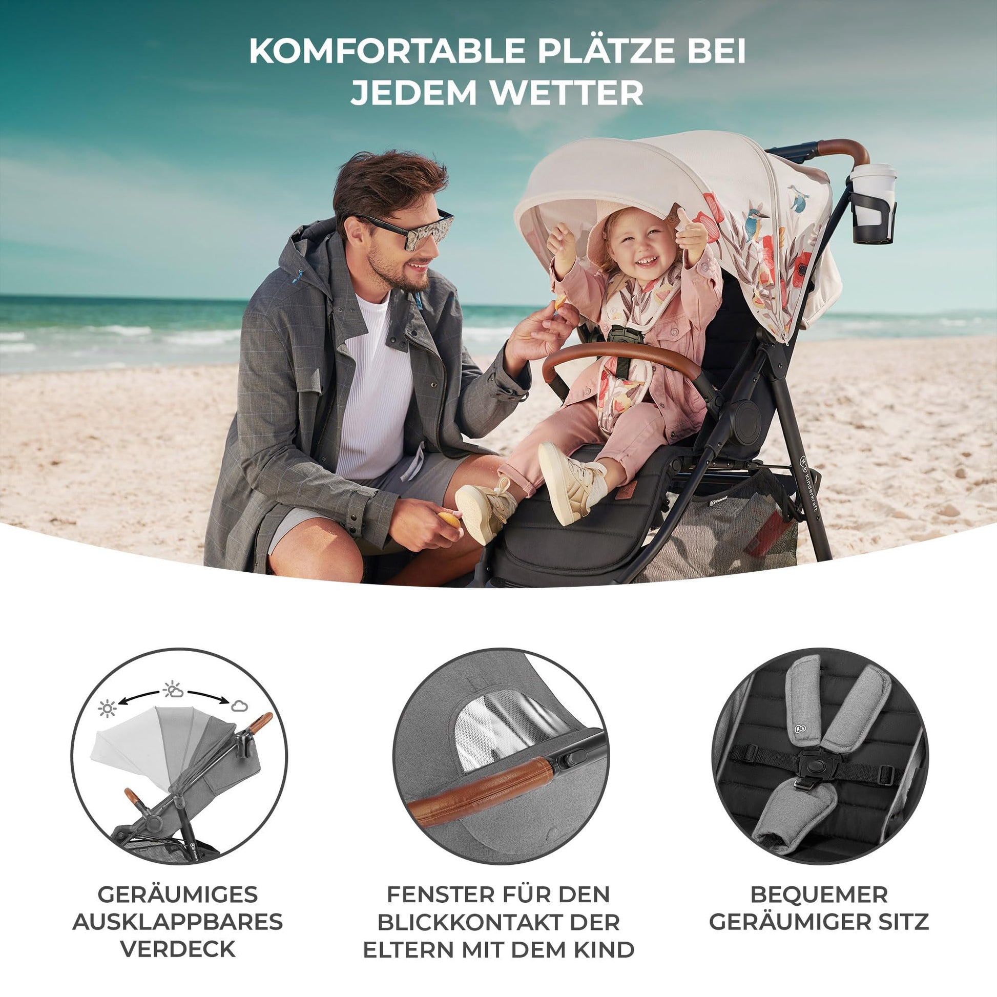 Kinderkraft GRANDE PLUS Kinderkraft Buggy von Geburt bis 22 kg, Zusammenklappen mit einer Hand, Liegeposition, großes Verdeck mit Fenster, alle 4 Räder gedämpft, geräumige Sitz, Grau - Meloni2