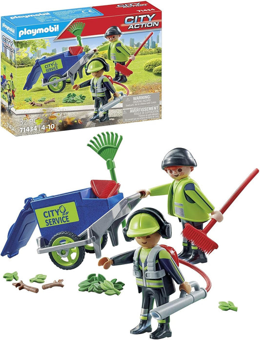 PLAYMOBIL City Action 71434 Stadtreinigungsteam, Stadtreinigung, Figuren und Mülltonne zum Schieben, Spielzeug für Kinder ab 4 Jahren