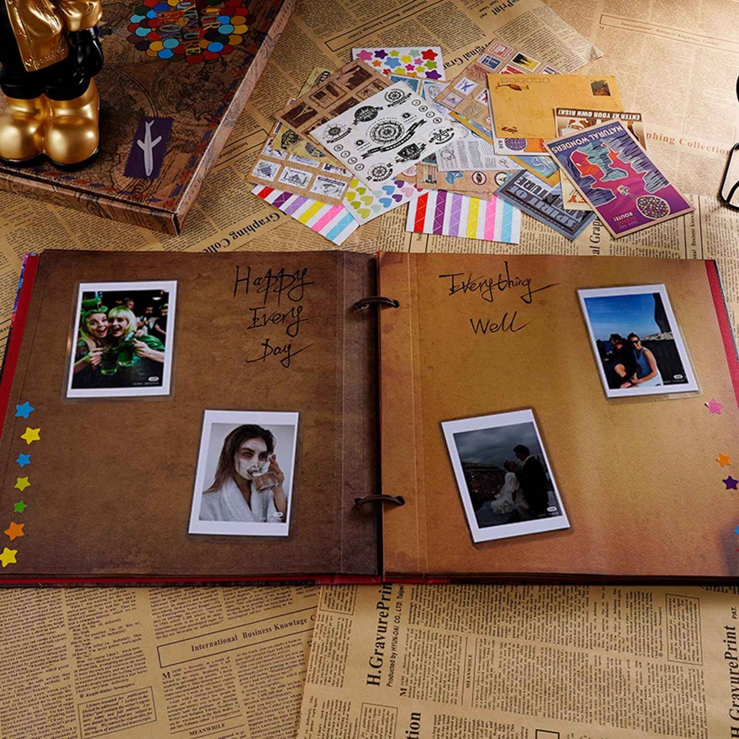 Unser Abenteuer Buch Album Foto Scrapbooking 12,3 x 12,1 Zoll, Abenteuer Buch Fotoalbum 60 Seiten, Fotoalbum für DIY Jahrestag für Männer, Kreative Geschenke Valentinstag