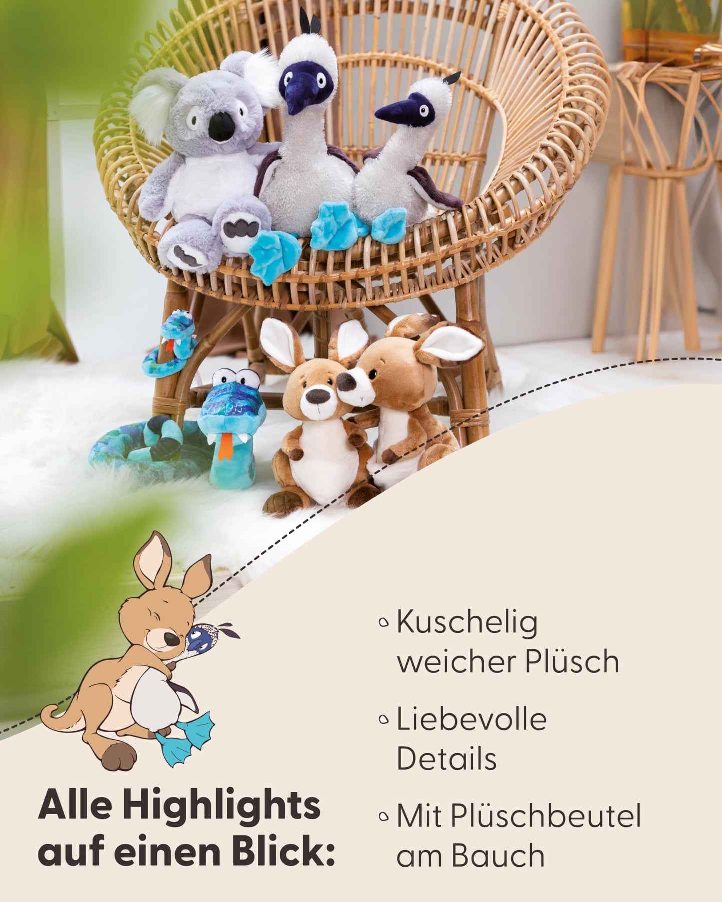 Kuscheltier Känguru Kelly 15cm braun - Stofftier aus weichem Plüsch, niedliches Plüschtier zum Kuscheln und Spielen, für Kinder & Erwachsene, tolle Geschenkidee