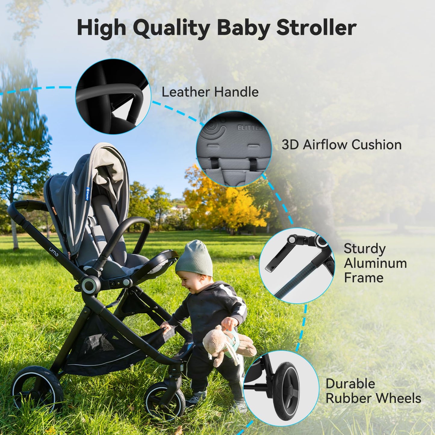 ELITTLE EMU Gegen Fahrtrichtung Buggy Kinderwagen Faltbar kompakter Baby Buggy Schwarz Wendesitz Kinderwagen mit Liegefunktion für Klein von 0 bis 3 Jahre (0-25 kg)