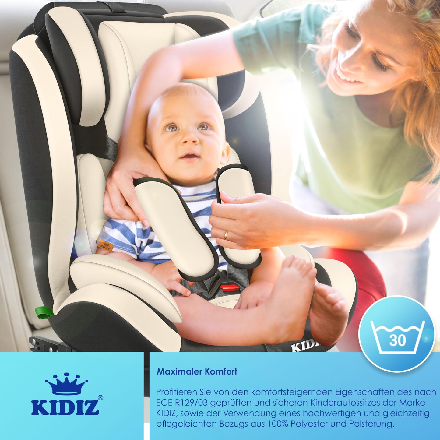 KIDIZ® Autokindersitz Kinderautositz Gruppe 1+2+3 9-36 kg 5-Punkt-Sicherheitsgurt, Autositz, Kindersitz, Einstellbare Kopfstütze, Mitwachsende Sitzerhöhung 1-12 Jahre, Stabil und Sicher