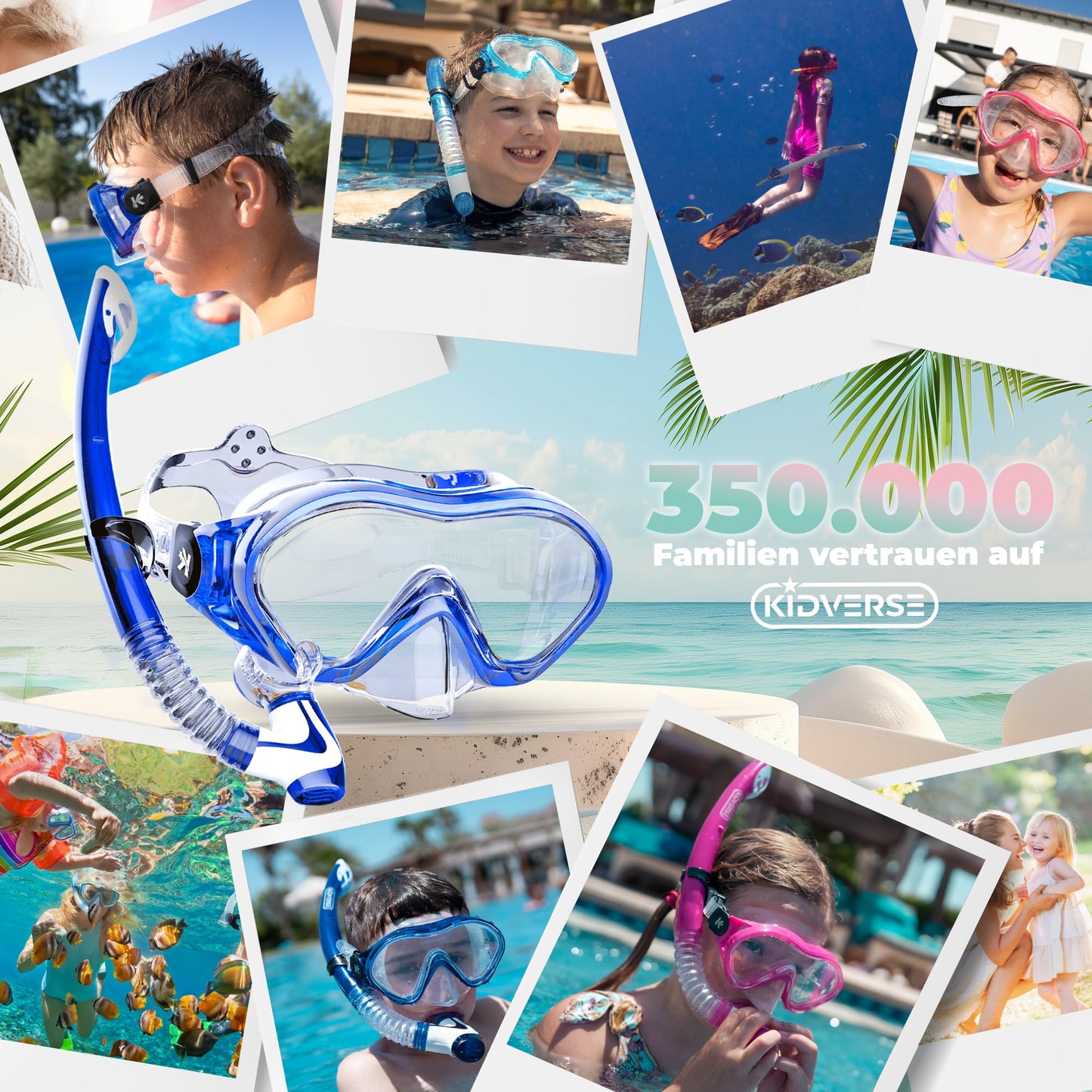 KIDVERSE Schnorchelset Kinder - Taucherbrille mit Schnorchel - Panorama Taucherbrille mit Nase - Kindertaucherbrille Alternative Schnorchelmaske