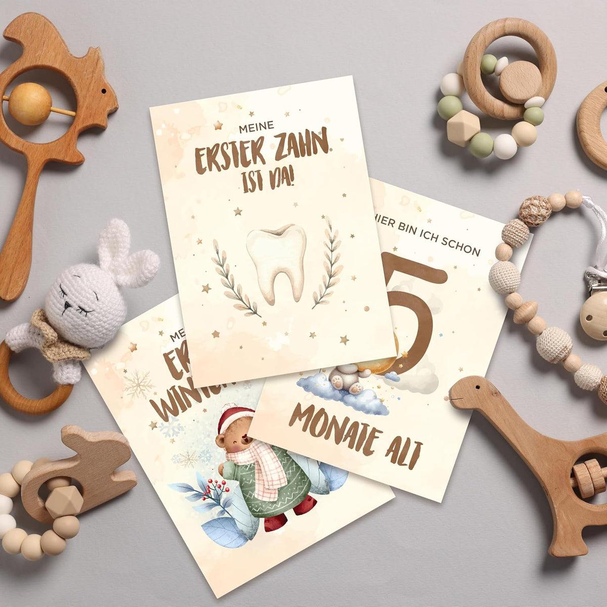 Meilensteinkarte Baby 48 Monatskarten für Jungen & Mädchen mit beschreibaren Rückseiten, Geschenk zur Geburt & Babyparty, Boho Meilensteine Erinnerungen festhalten, Von Pädagogen gestaltet