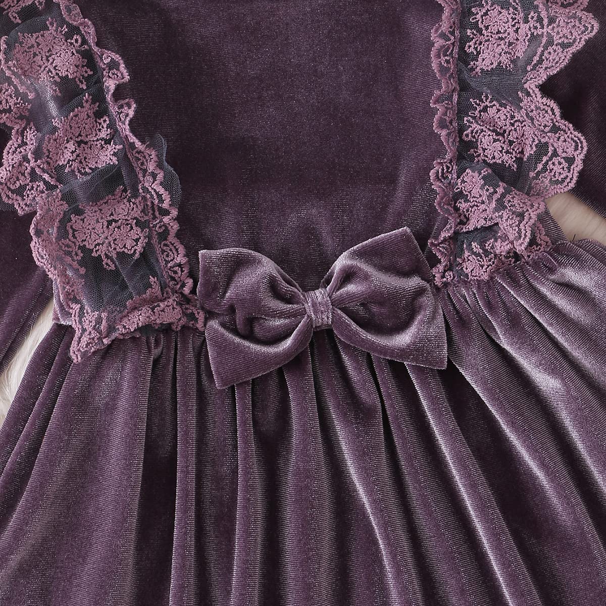 Baby Dress Girls Long Sleeve Lace A Line Princess Velvet Dress + Headband Wedding Festive Autumn Winter Clothing
