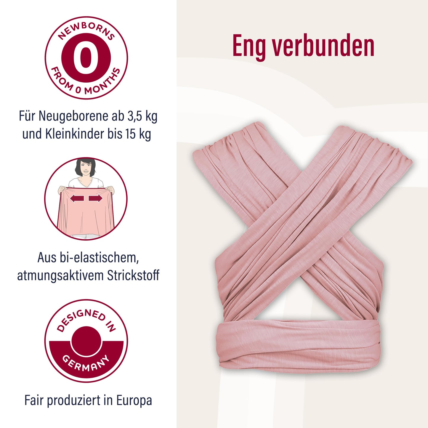 manduca Sling - Babytragetuch - Elastische Babytrage für Neugeborene von der Geburt bis zu 15 kg - Bio-Baumwolle - GOTS zertifiziert