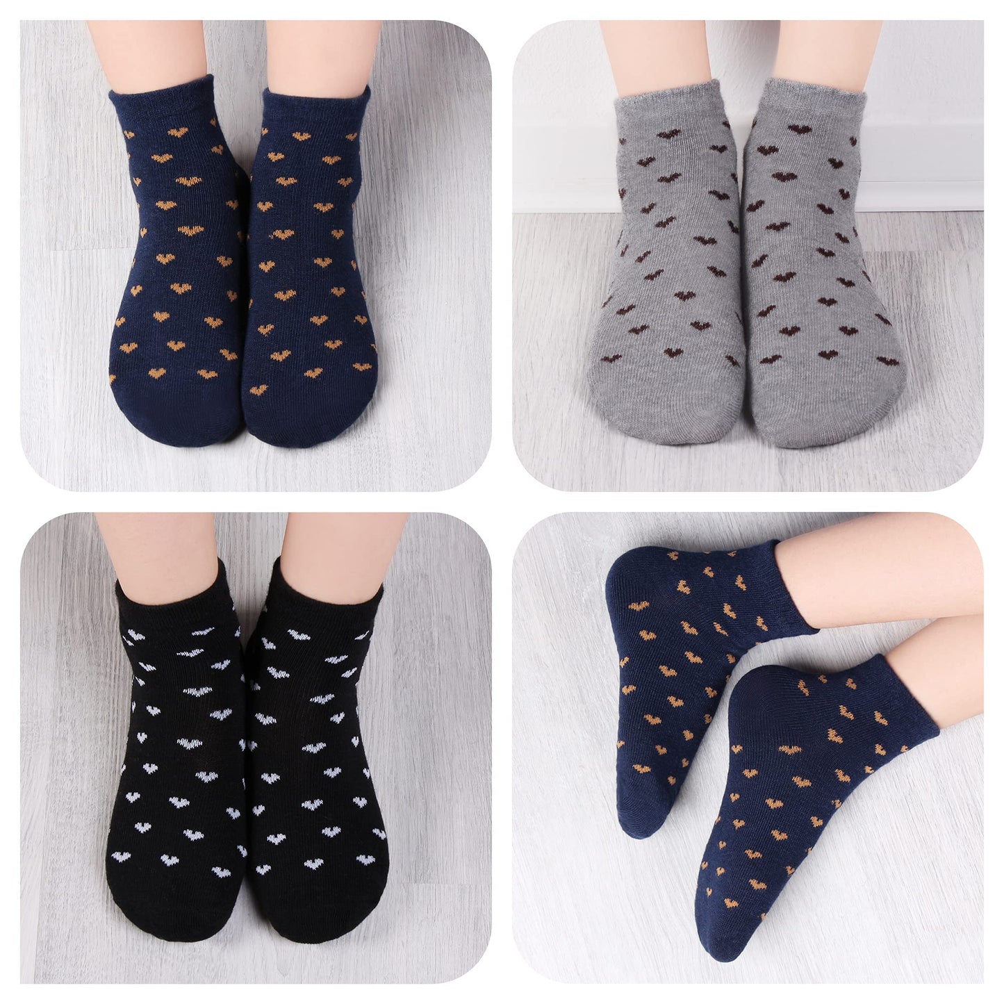 L&K-II 10/12 Paar Kinder Mädchen Socken mit niedlichen Herzmustern Kids Füßlinge Sneakersocken bunt 2825