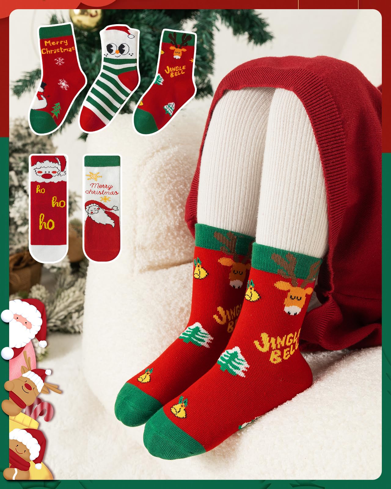 Kyopp 10 Paar Socken Kinder Mädchen und Jungen Klassisch Socken Lustig Cotton Socken Crew Socks Winter/Sommer