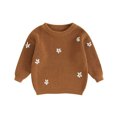 Geagodelia Baby Mädchen Gestrickt Pullover Langarm Rundhalsausschnitt Blume Winter Warm Gerippt Stricken Klobig Top Weich Kleinkind Kleidung Herbst Outwear