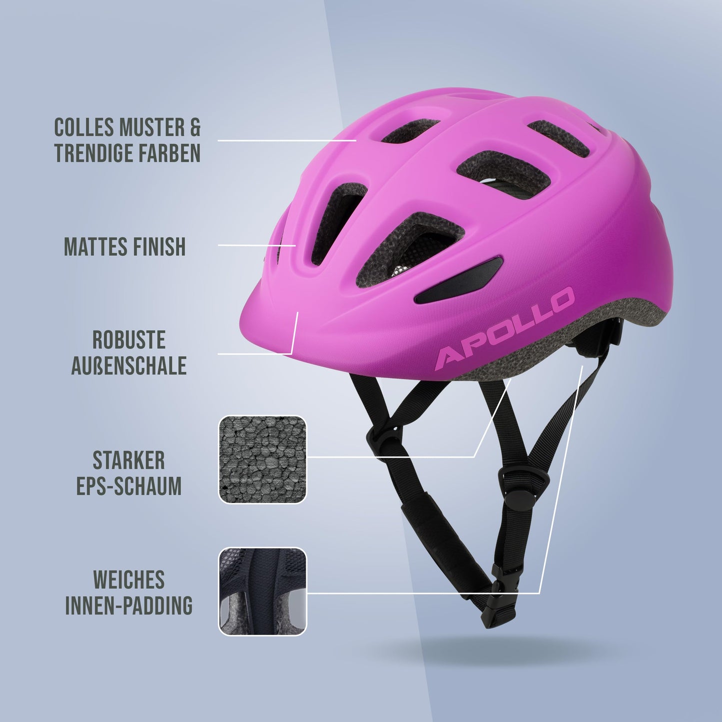 Apollo Kinder Fahrradhelm, Helm für Kinder & Jugendliche, Multisport Helm, Fahrradhelm Mädchen, Fahrradhelm Jungen, Kinderhelm ab 3 Jahre, Verstellbarer Kinder-Helm, ab Größe 48, für Fahrrad & Roller