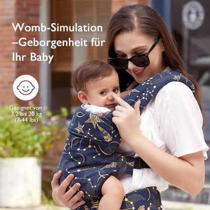 Momcozy Babytrage aus 100% Baumwolle – Baby Carrier für Kleinkind (3-24 Monate, 3,2-20 kg) · Ergonomische M-Position · X-Rücken · Taillengurt 64-127cm, Khaki