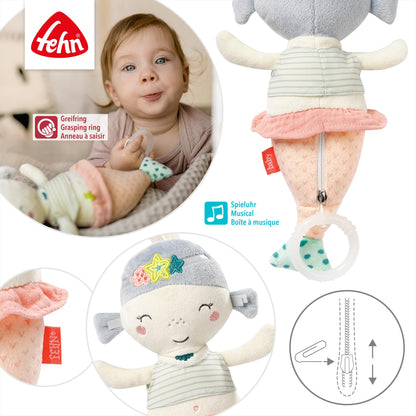 Fehn Spieluhr Baby Einschlafhilfe Schaf - Kuscheltier mit sanfter Einschlafhilfe Melodie "Guten Abend, gut´ Nacht" - Babyspielzeug für Unterwegs und Zuhause - Musikspielzeug für Babys und Kleinkinder