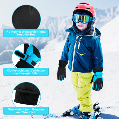 ThxToms Children's Ski Gloves, Winter Snow Ski Gloves, -15°C, Windproof, Waterproof, Warm, PU Thickened Cold Weather, Outdoor Sports, Snowboarding, Skiing, Bike, for Boys and Girls aged 3-13 Years Old