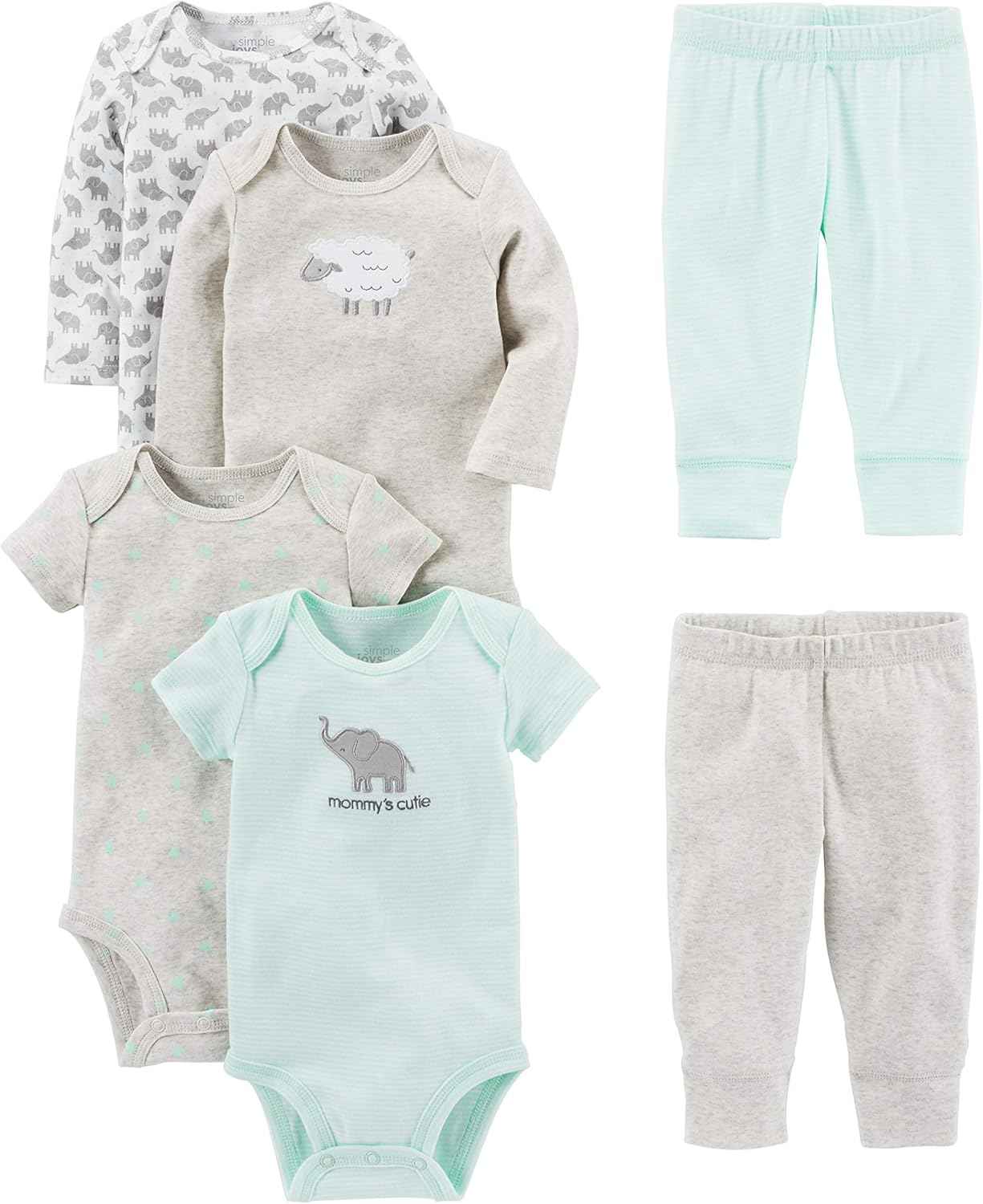 Simple Joys by Carter's Baby Girls' 6-Piece Neutral Bodysuits (Short and Long Sleeve) and Pants Set Infant and Toddler Pants Clothing Sets (Pack of 1)