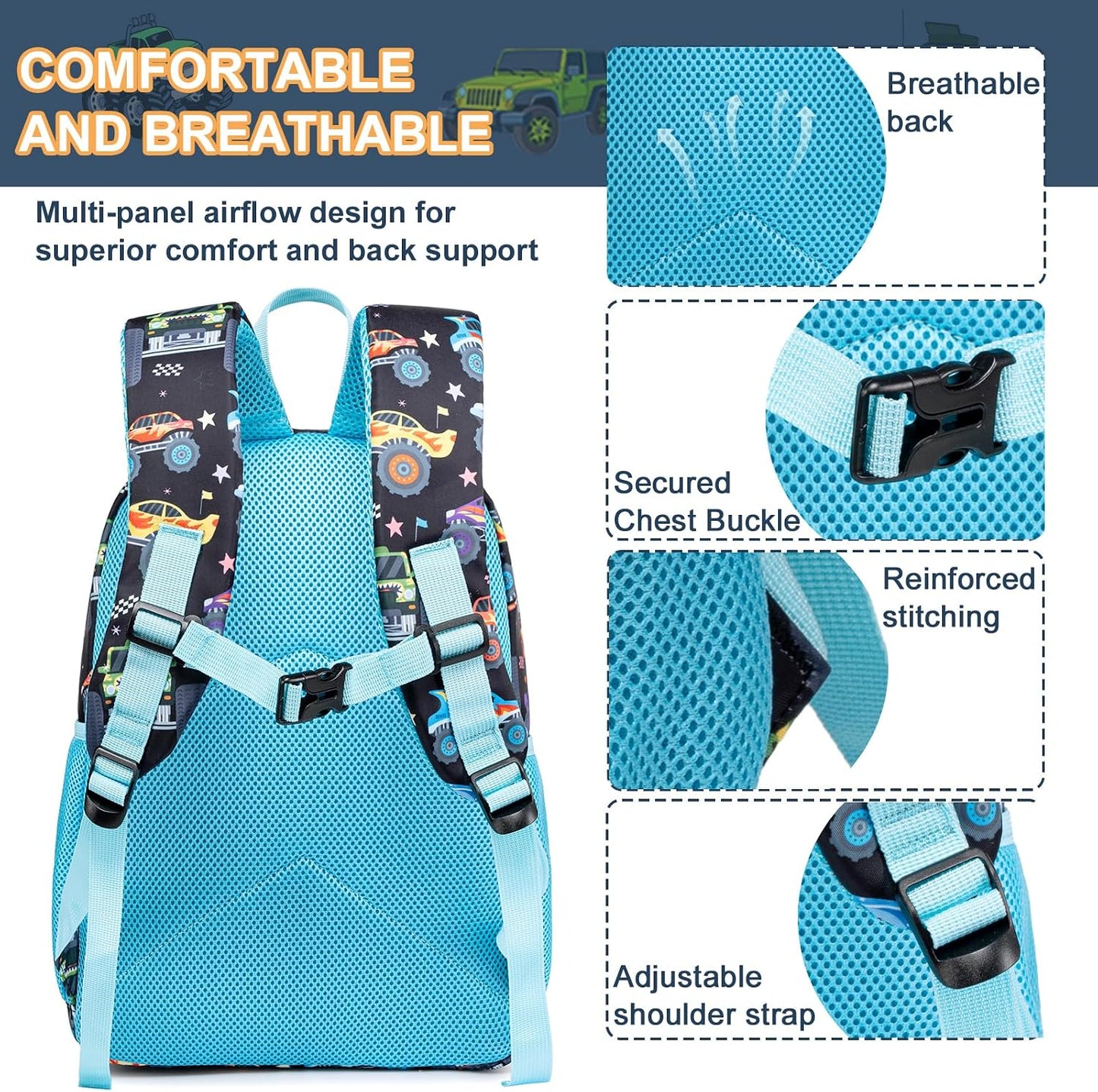 Kinderrucksack Jungen Kinder Rucksack Tagesrucksack Vorschulrucksack Kindergartentasche Schulrucksack für Schule Kita 38cm 3-8Y