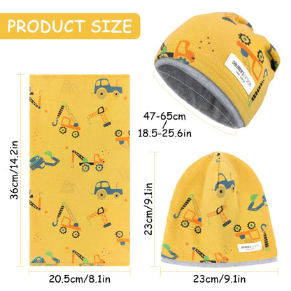 Kinder Beanie Mütze & Loop Schal Set, 95% Baumwolle Mütze Schal Set Mädchen Jungen 2-8 Jahren, Schlauchschal Warme Wintermütze Strickmützen für Herbst Winter Frühling