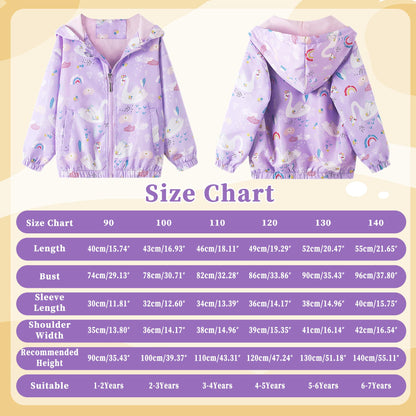 JinBei Jacken Mädchen Jacke Baby Kinder Kapuzen Sweatjacke Kapuzenjacke Cartoon Aufdruck Winddicht Mantel Windjacke Übergangsjack Frühling Herbst Outwear Softshelljacke Regenjacken 1-7 Jahre