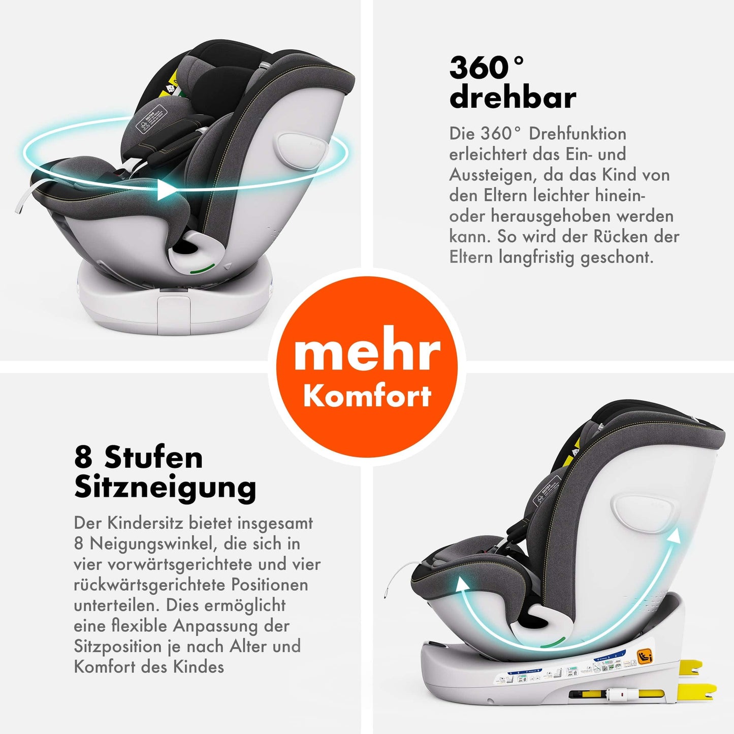 Daliya® Kindersitz ROTAZIONE | I-SIZE 40-150 cm | 8 Pos. | Isofix | (SIP) | Top Tether | 360° | 5 Punkt Gurt | Gruppe 0+ / I/II/III 0-36 KG | Neueste Zulassungs UN ECE Reg. 129 (Beige) - Meloni2