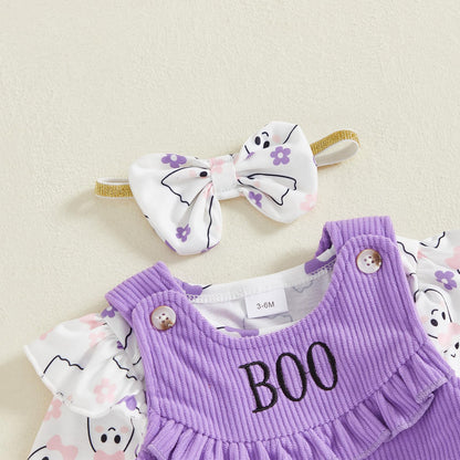 Geagodelia Baby Girl Halloween Clothing Outfit Pumpkin Ghost Baby Clothing Set Body Top + Jumpsuit Dress Newborn Soft Baby Set