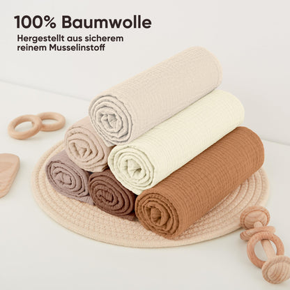 Bearmoss Moltontücher Baby 100% Baumwolle Weiche Spucktücher Baby,Atmungsaktiv und Extrem Saugfähig Musselin Tuch für Saugstark Mulltücher 6er 60x60 cm (Dinosaurier)