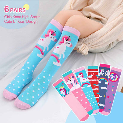PHOGARY 6 Pairs of Knee Socks for Girls, Cute Socks Colourful Socks Children, Warm Knee Socks Children, Medium Calf Length, Long Knee Socks Girls from 3 to 12 Years, One Size