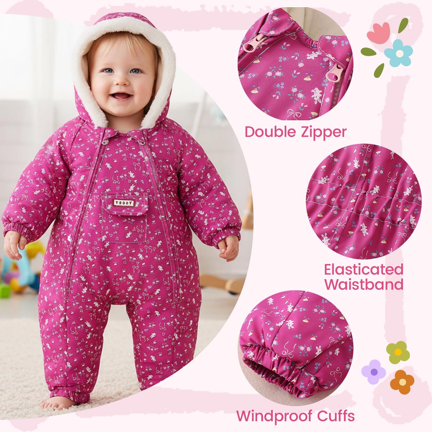 JiAmy Baby Snowsuit, Baby Boys Girls Winter Jumpsuit Romper Newborn Snow Overall for 0-24 Months
