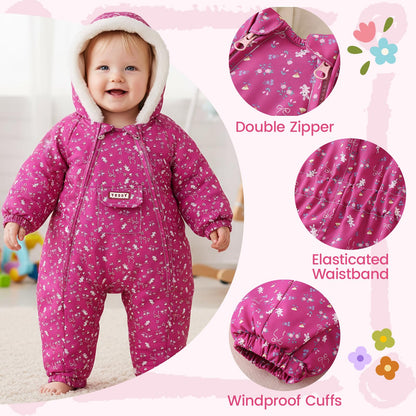 JiAmy Baby Snowsuit, Baby Boys Girls Winter Jumpsuit Romper Newborn Snow Overall for 0-24 Months