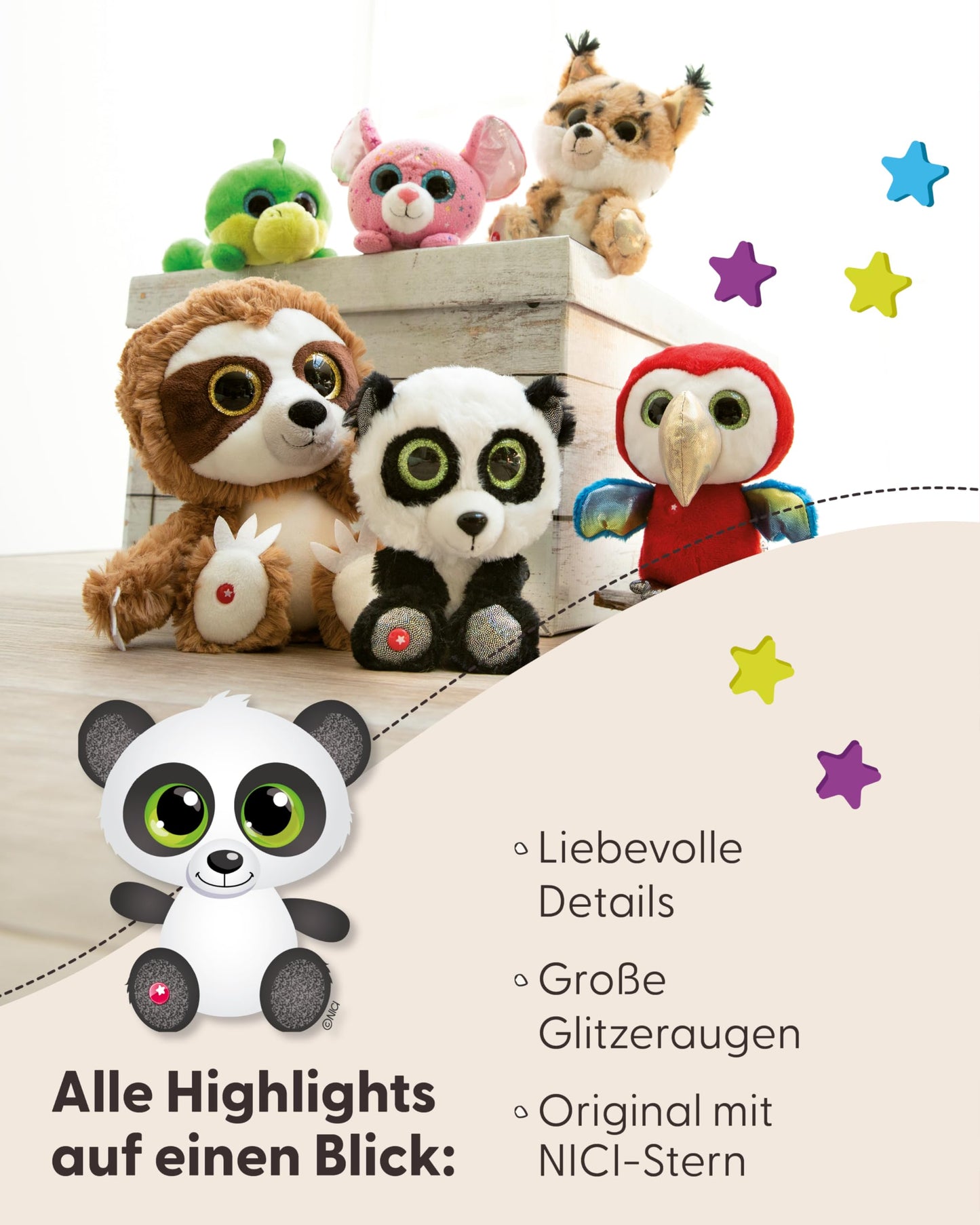 NICI GLUBSCHIS Lynx Lenzo 15cm - Dangling cuddly toy lynx with big glittery eyes - 49295 