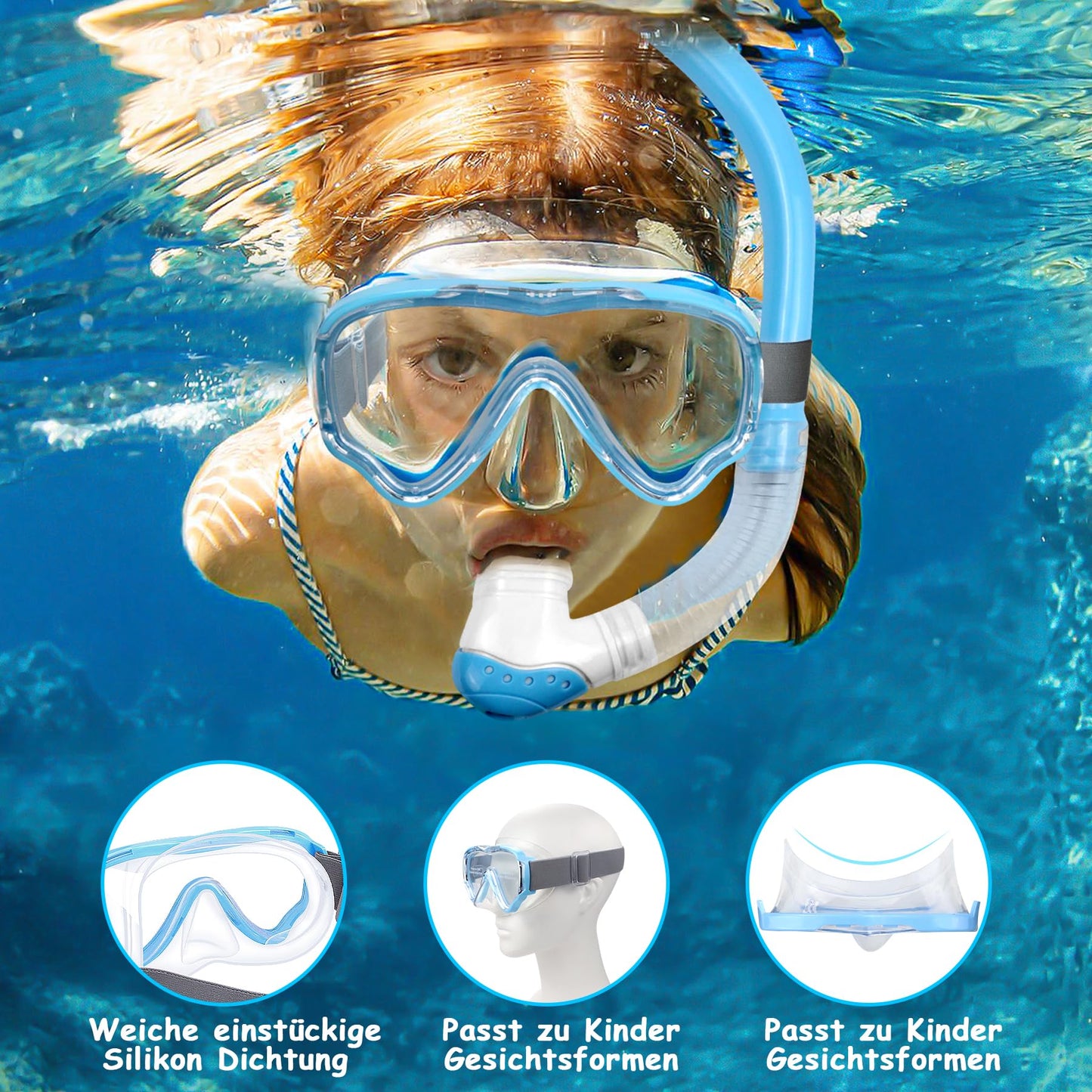 Vvinca Snorkel Set Children from 4-14 Years Diving Goggles with Snorkel Diving Set Girls Boys 180° Anti-Fog Anti-Leak Adjustable Elastic Swimming Goggles Snorkel Mask Dry Snorkel Pink