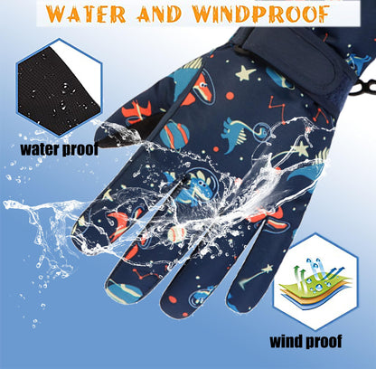 HNGEMSY Children's Winter Snow Gloves Ski Gloves for 2-13 Years Girls Boys PU Palm Waterproof Windproof Warm Fleece Winter Gloves