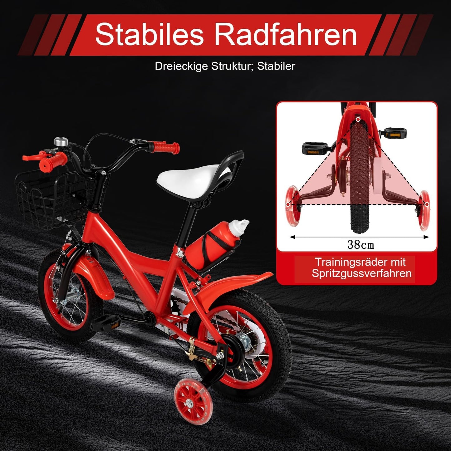 Charocean 12 Zoll Kinderfahrrad für ab 2-5 Jahre Jungen & Mädchen, Upgraded Kinder Fahrrad mit Stützrädern, Fahrrad für Kinder, HöHenverstellbar Kinderfahrräder für Schulung Outdoor Reiten - Meloni2