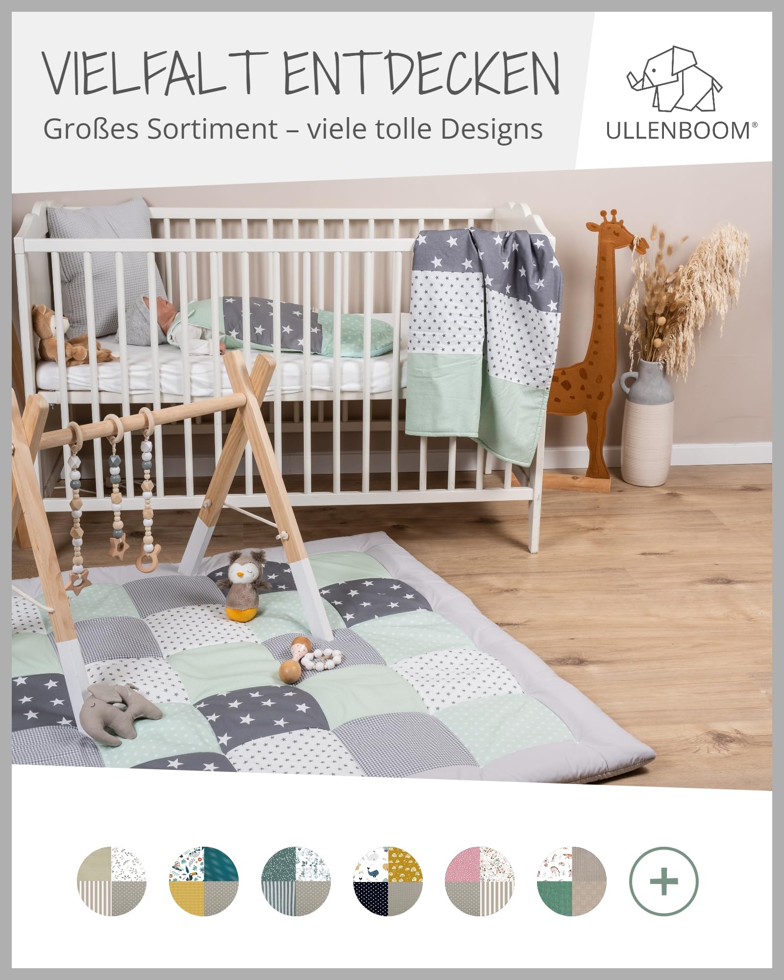 ULLENBOOM Krabbeldecke für Baby 80x80 cm, Outdoor-geeignet, 100% OEKO-TEX Materialien, Made in EU, Weich gepolstert, Eukalyptus - ideal als Spieldecke Baby - Meloni2