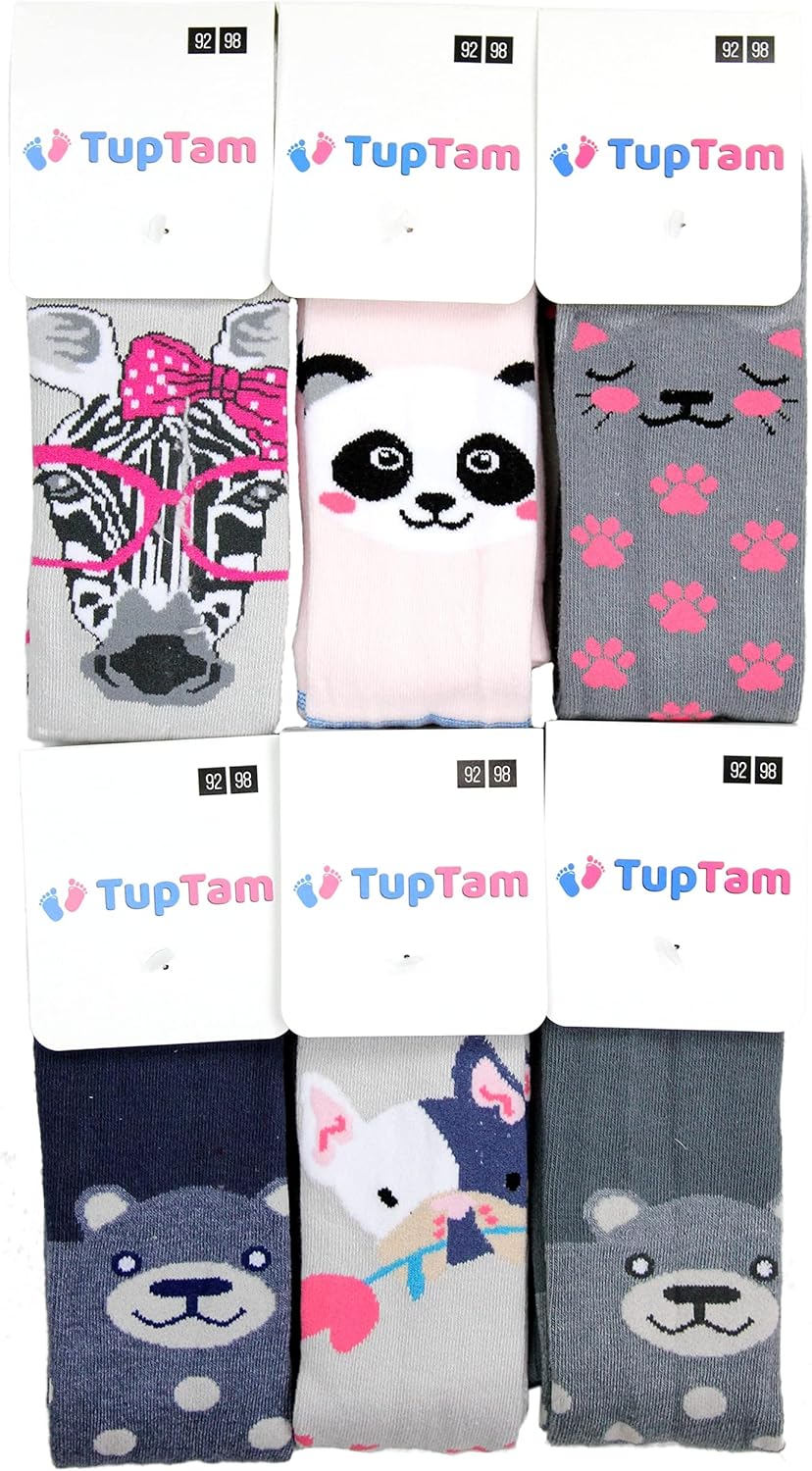 TupTam, Girls' Knitted Tights, Colourful Pattern, Pack of 6