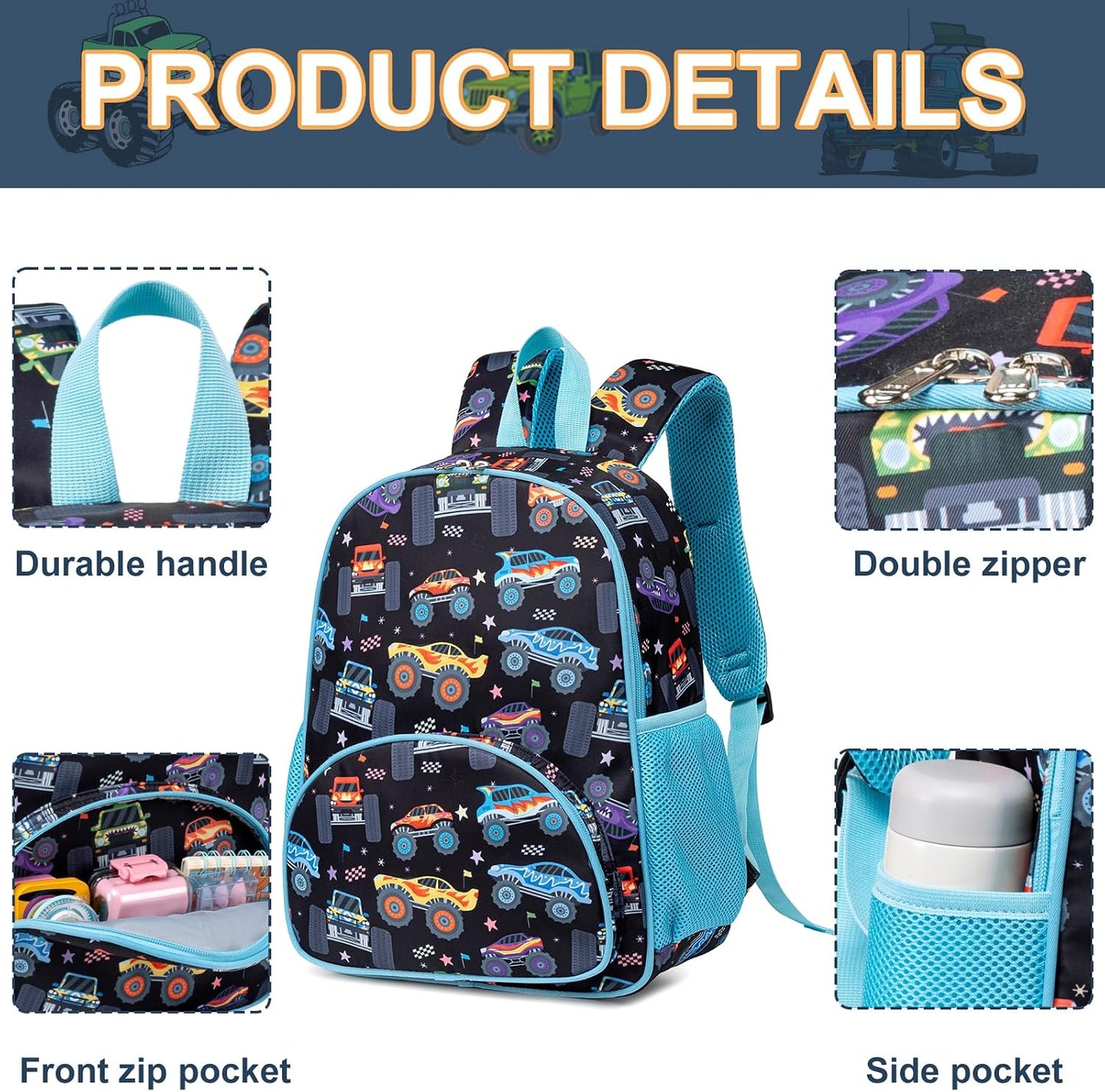 Kinderrucksack Jungen Kinder Rucksack Tagesrucksack Vorschulrucksack Kindergartentasche Schulrucksack für Schule Kita 38cm 3-8Y
