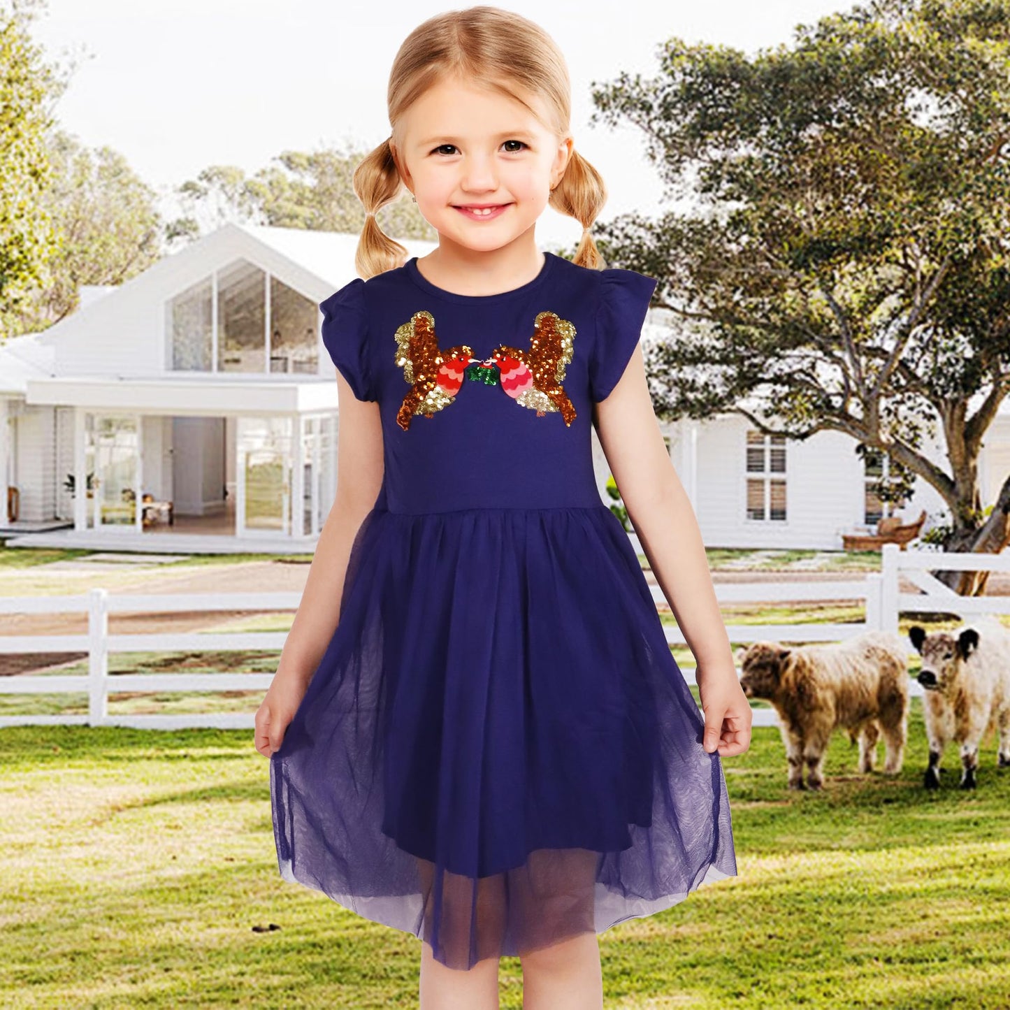 Baogaier Kleid Mädchen Pailletten Tüll Kleider Baumwolle Sommerkleid Sommer Frühling T-Shirt Tüllkleid Kinderkleid Gr. 92-122