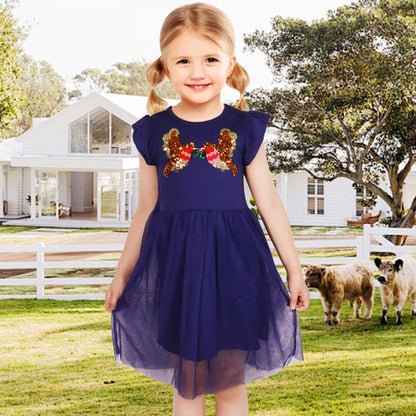 Baogaier Kleid Mädchen Pailletten Tüll Kleider Baumwolle Sommerkleid Sommer Frühling T-Shirt Tüllkleid Kinderkleid Gr. 92-122